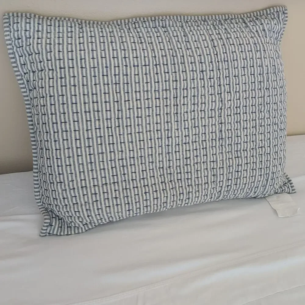 Pottery Barn Pick-Stich Striped Quilted Pillow Sham Linen-Cotton Standard